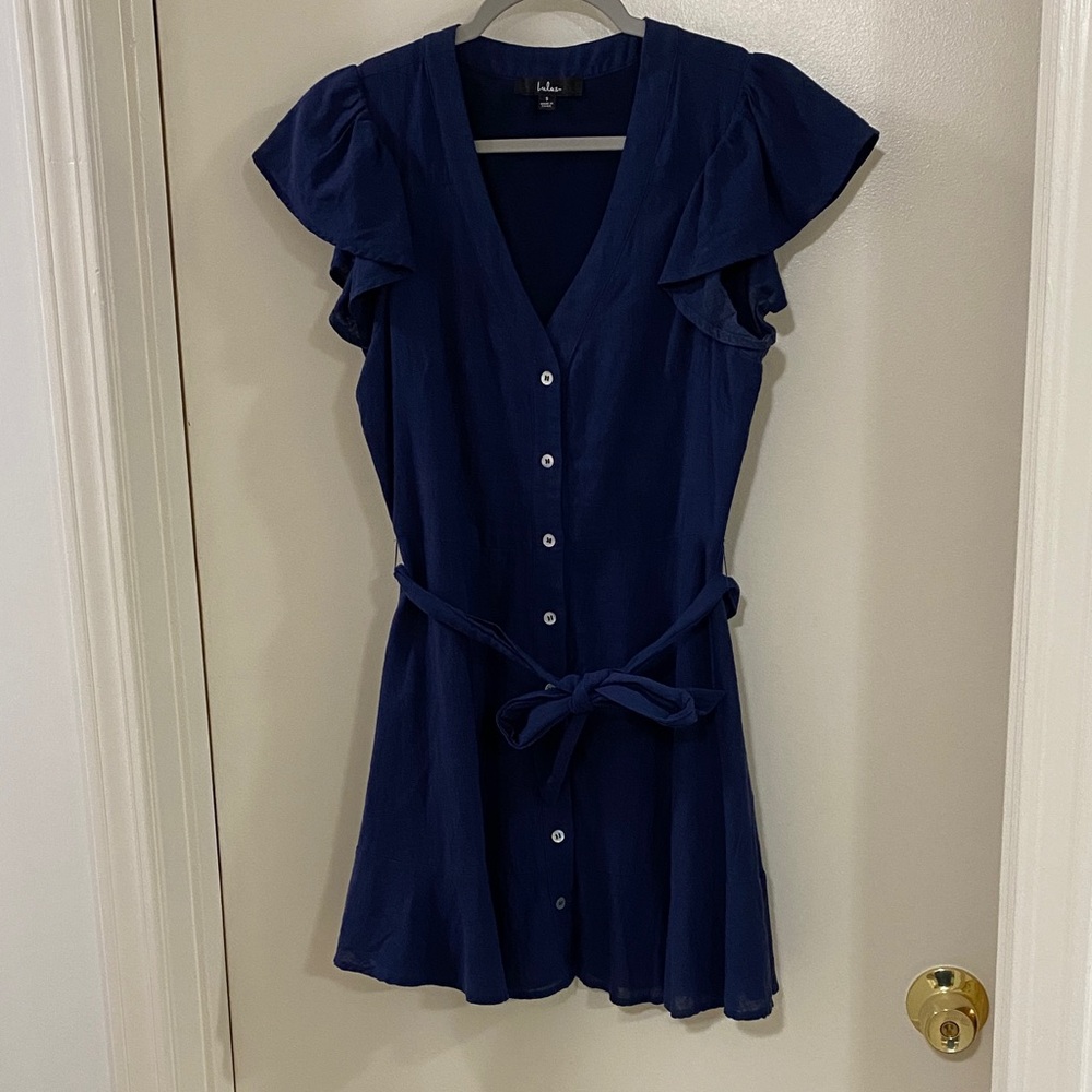Lulu's Navy Ruffle Sleeve Mini Dress